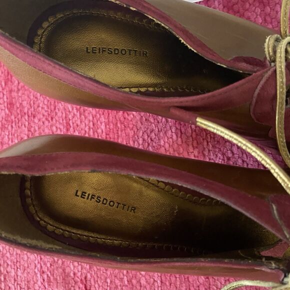 Leifsdottir Lace Up Leather Heels Brown Gold Burgundy Size 9B - Picture 6 of 11